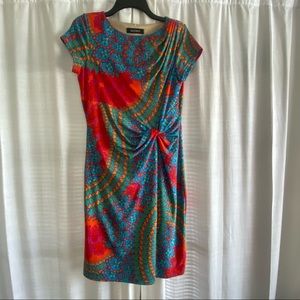 Ellen Tracy Multi Colored Twisted Front Waist Dress Size 8